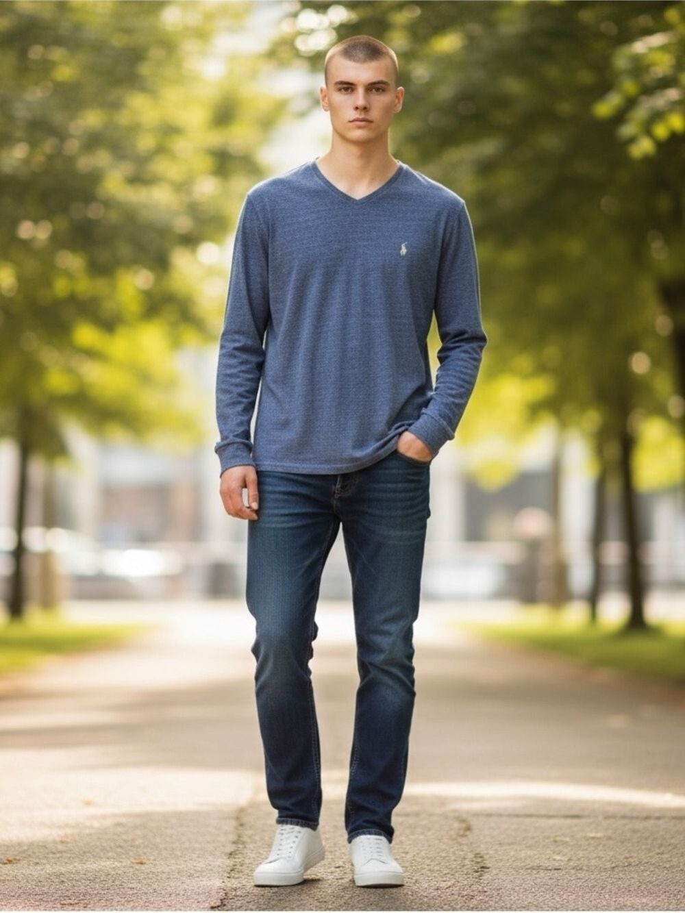 Polo Ralph Lauren Shirt Mens Heather Navy Long Sleeve Crewneck Medium Pony Logo